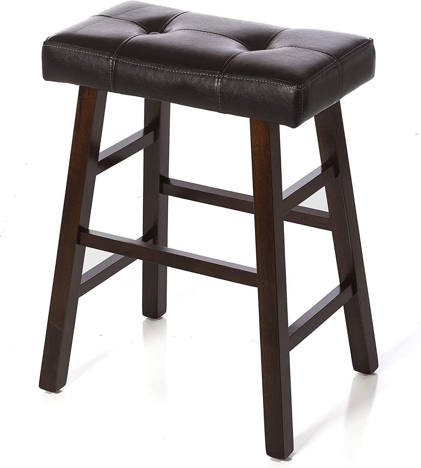 Set of 4 Dark Espresso Brown Wood Counter OR Bar Stools with Bonded Faux Leather Seat