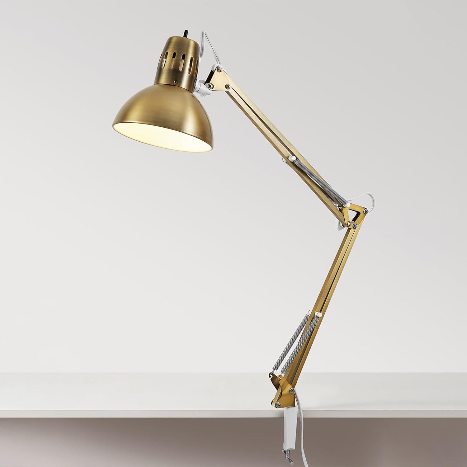 Adjustable Gold Clip-On Desk Lamp with Metal Clamp