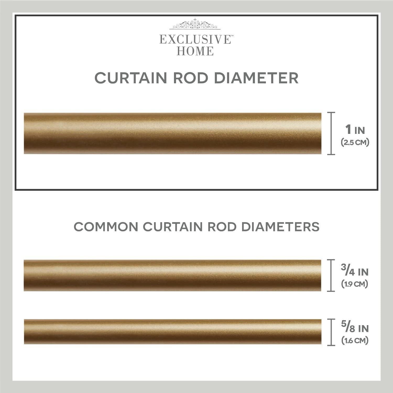 EXCLUSIVE HOME Peony 1" Curtain Rod and Coordinating Finial Set, Gold, Adjustable 66"-120