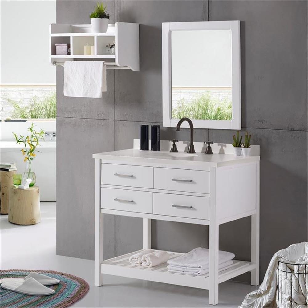 Harrison 36"W Modern Shaker Soft Close Doors Vanity Cabinet With Drawers And Open Storage Shelf