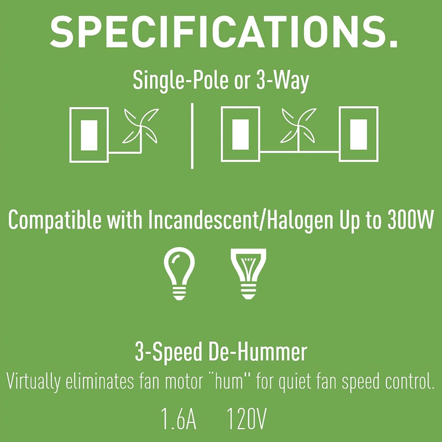 White 3-Way Decorator Dimmer and Fan Control Switch