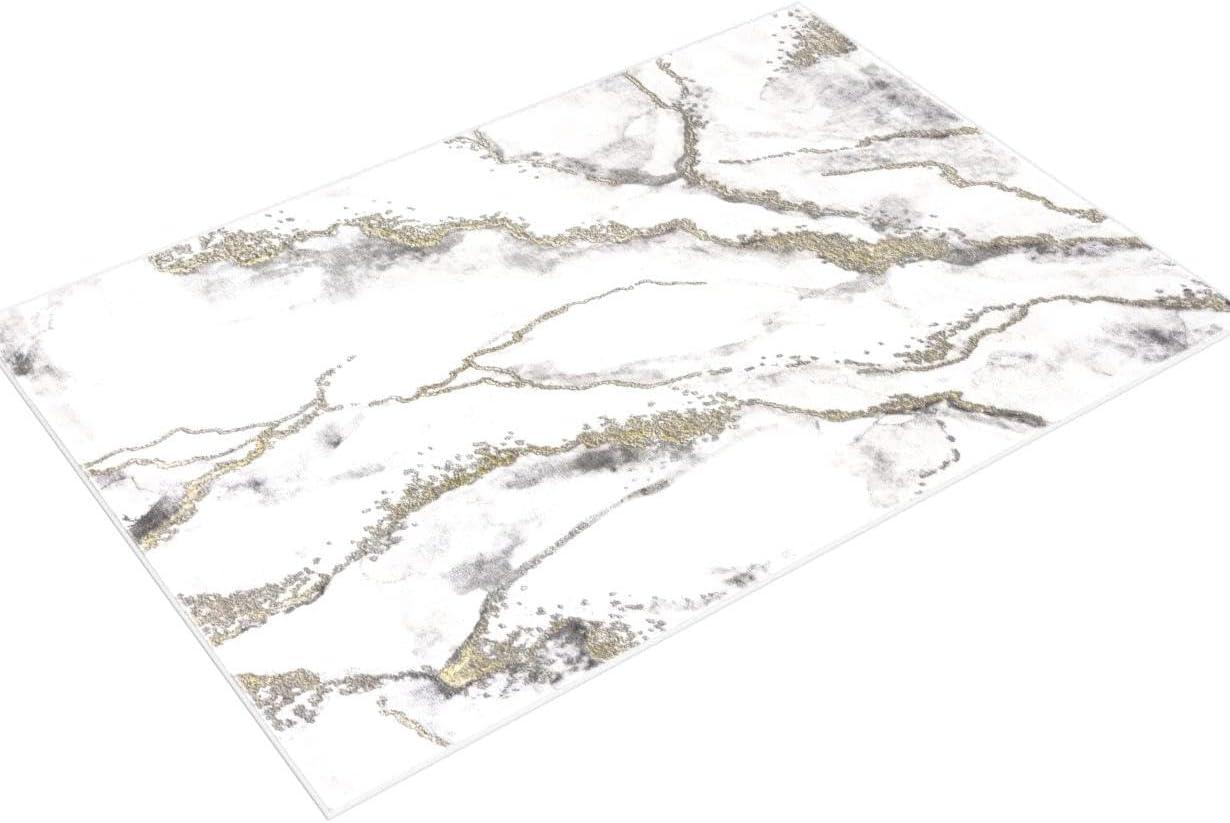 Luna Abstract Marble 5'3" x 7'6" Grey & Gold Synthetic Area Rug