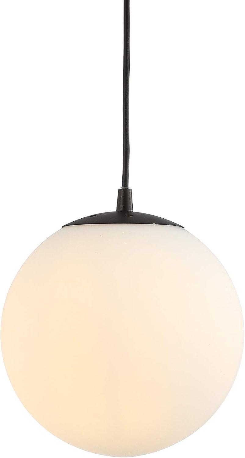 Bleecker 7.75" Metal/Glass Globe LED Pendant, White/Oil Rubbed Bronze