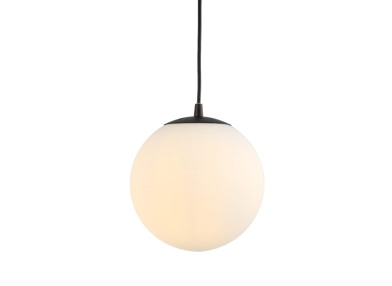 Bleecker 7.75" Metal/Glass Globe LED Pendant, White/Oil Rubbed Bronze