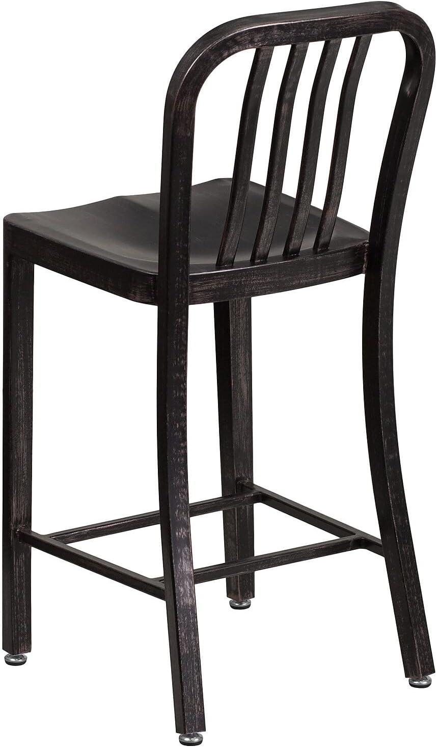 Flash Furniture Commercial Grade 24" High Black-Antique Gold Metal Indoor-Outdoor Counter Height Stool with Vertical Slat Back