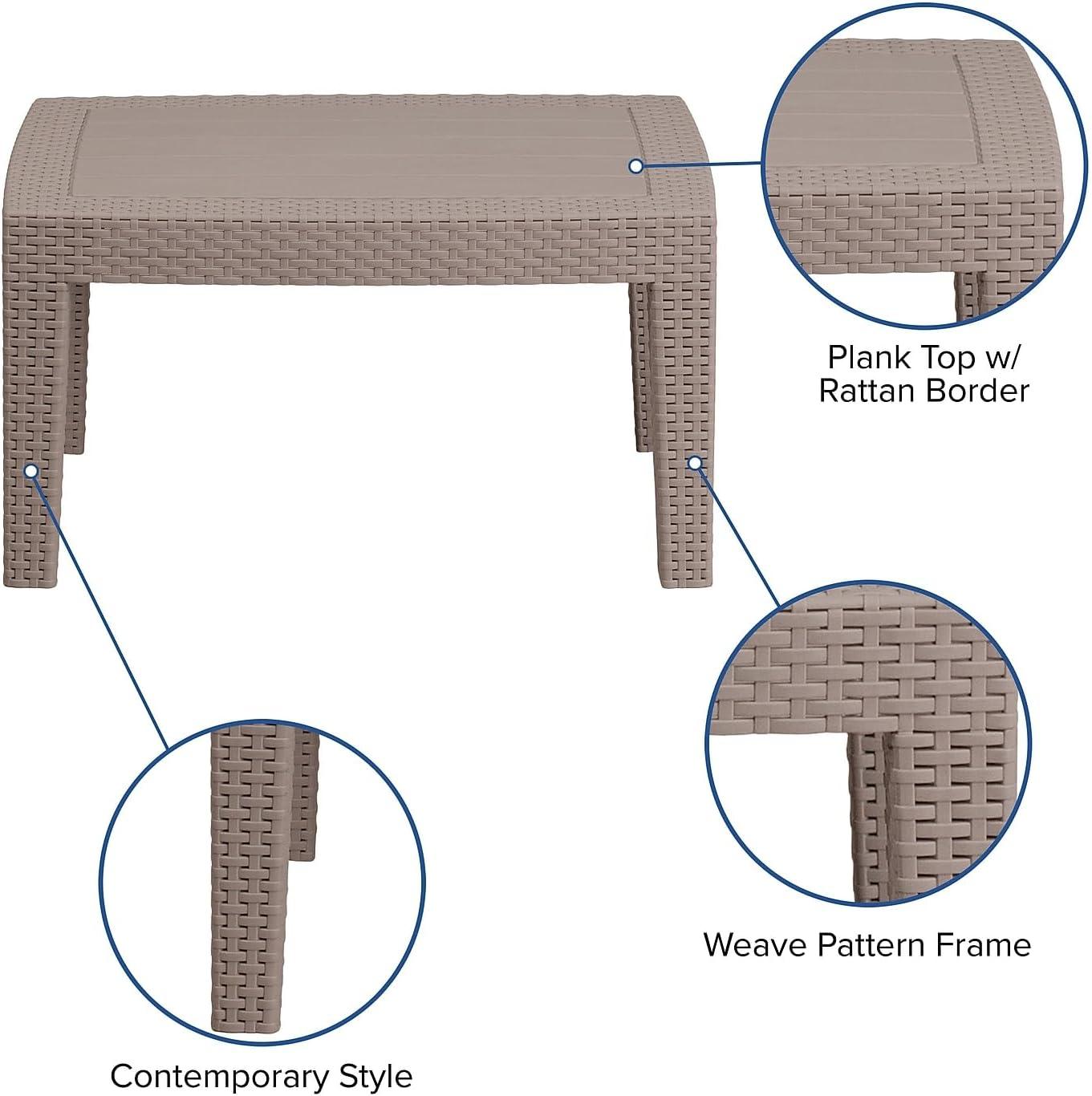 Merrick Lane 4 Piece Dark Gray Faux Rattan Patio Furniture Set with 2 Chairs and Sofa with Removable Light Gray Cushions and Table
