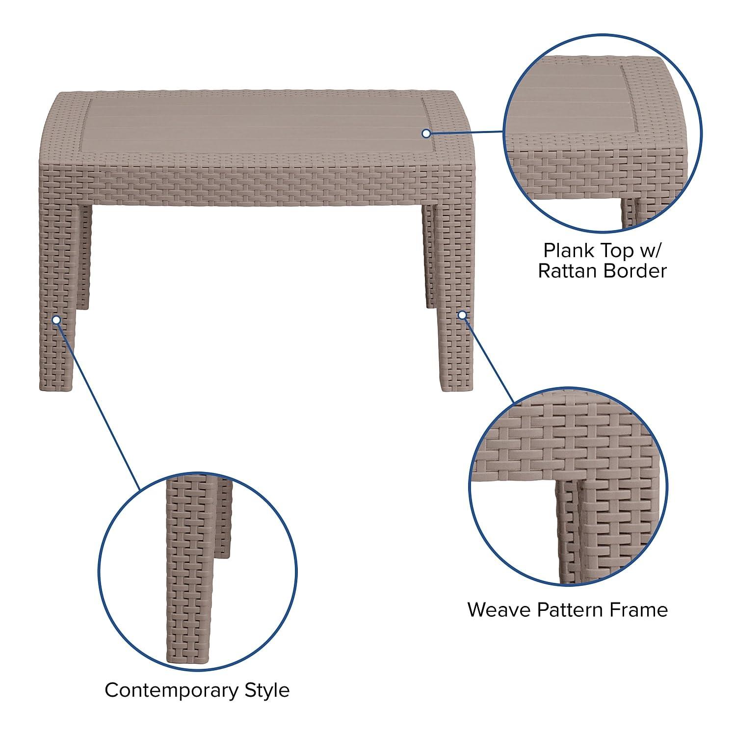 Merrick Lane 4 Piece Dark Gray Faux Rattan Patio Furniture Set with 2 Chairs and Sofa with Removable Light Gray Cushions and Table