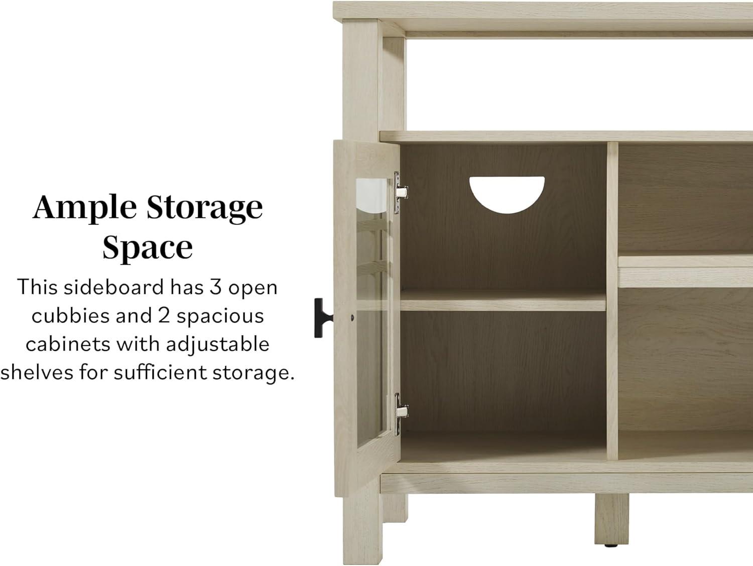 Walker Edison 58" Transitional 2-Door Windowpane TV Stand for TVs up to 65”, Ivory Oak