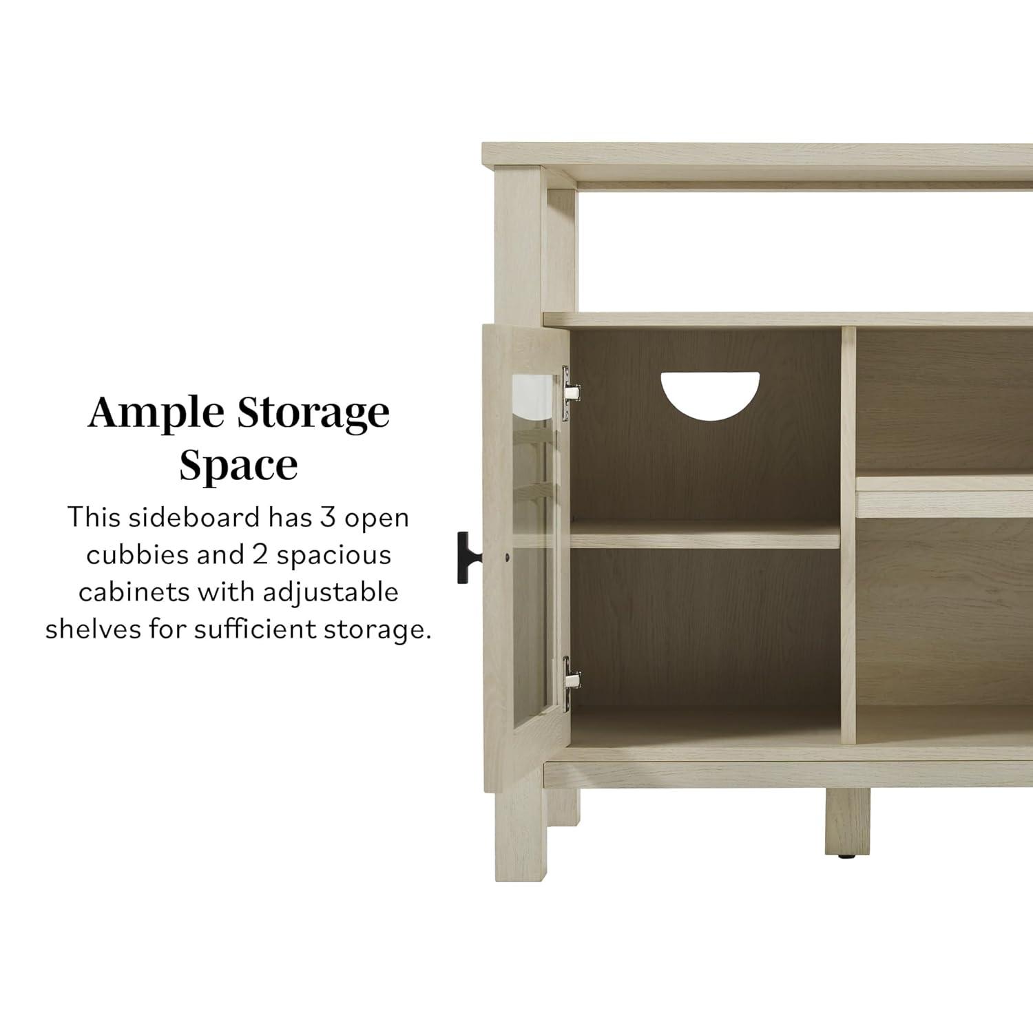Walker Edison 58" Transitional 2-Door Windowpane TV Stand for TVs up to 65”, Ivory Oak