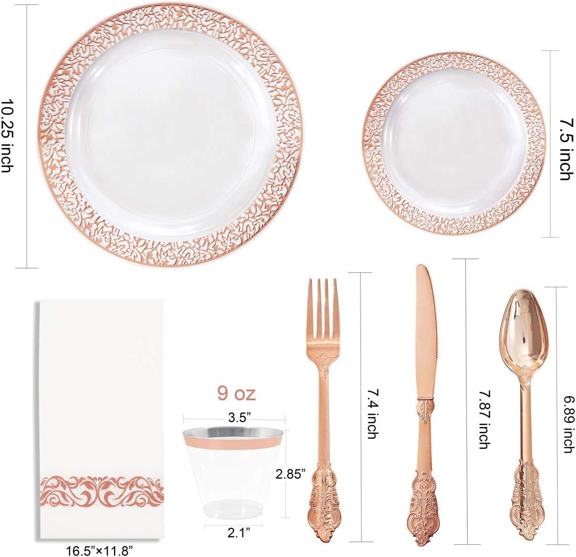 Rose Gold and Clear Plastic Dinnerware Set for 50 Guests