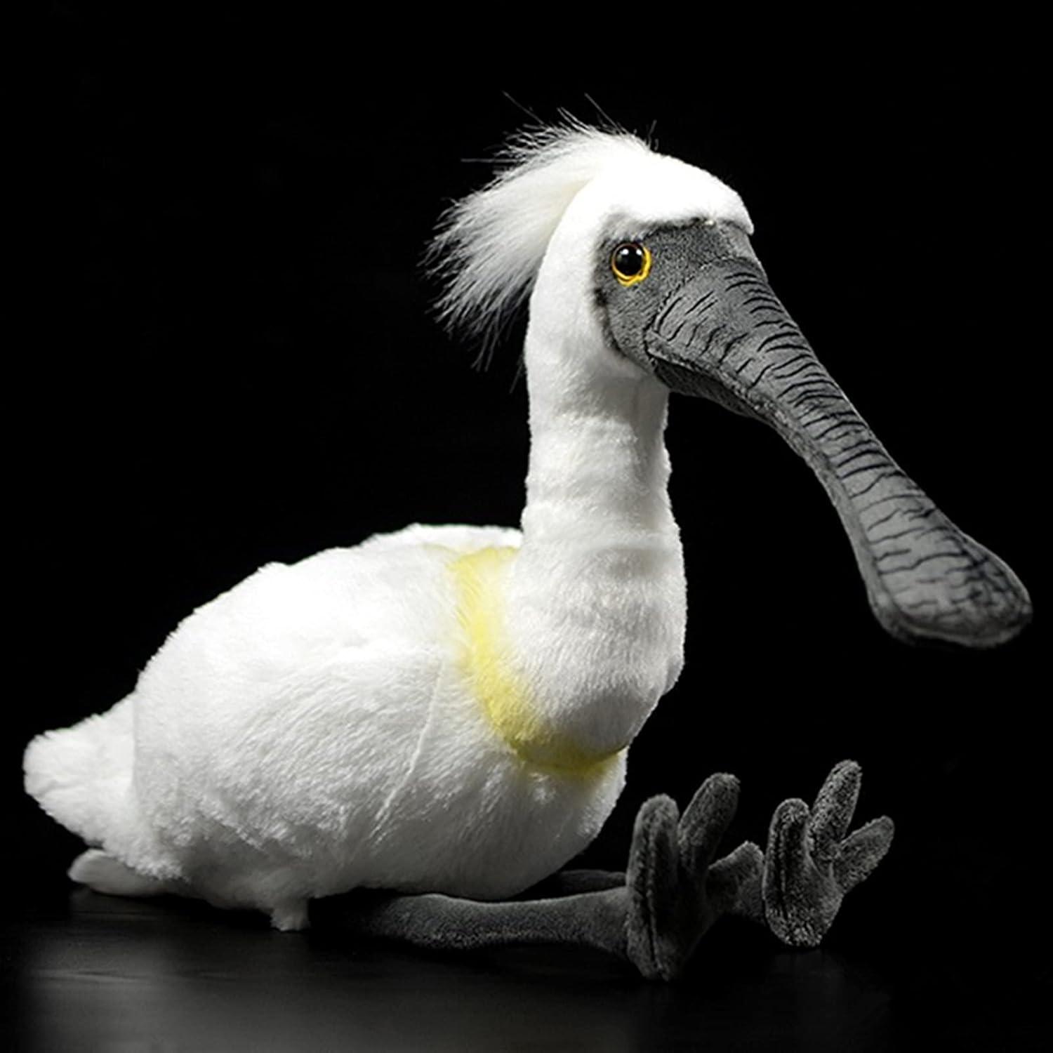 ZHONGXIN MADE Simulation Spoonbill Plush Toy - White Real Life Ibis Bird Simulation Plush Toys, Lifelike Crested Ibis Animals Spoonbill Stuffed Toys Birthday Gifts for Kids, 10.6 Inches