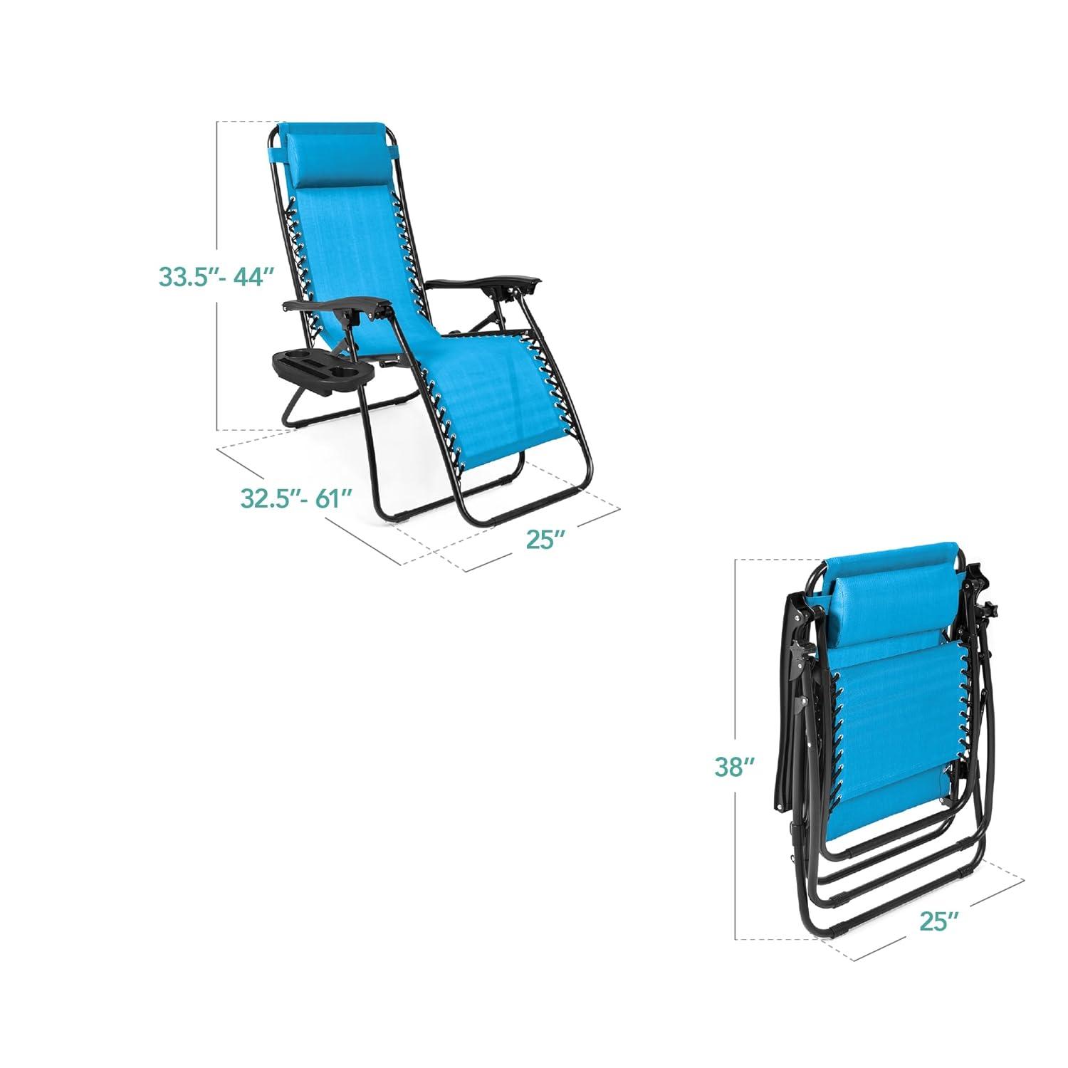 Best Choice Products Set of 2 Zero Gravity Lounge Chair Recliners for Patio, Pool w/ Cup Holder Tray - Light Blue
