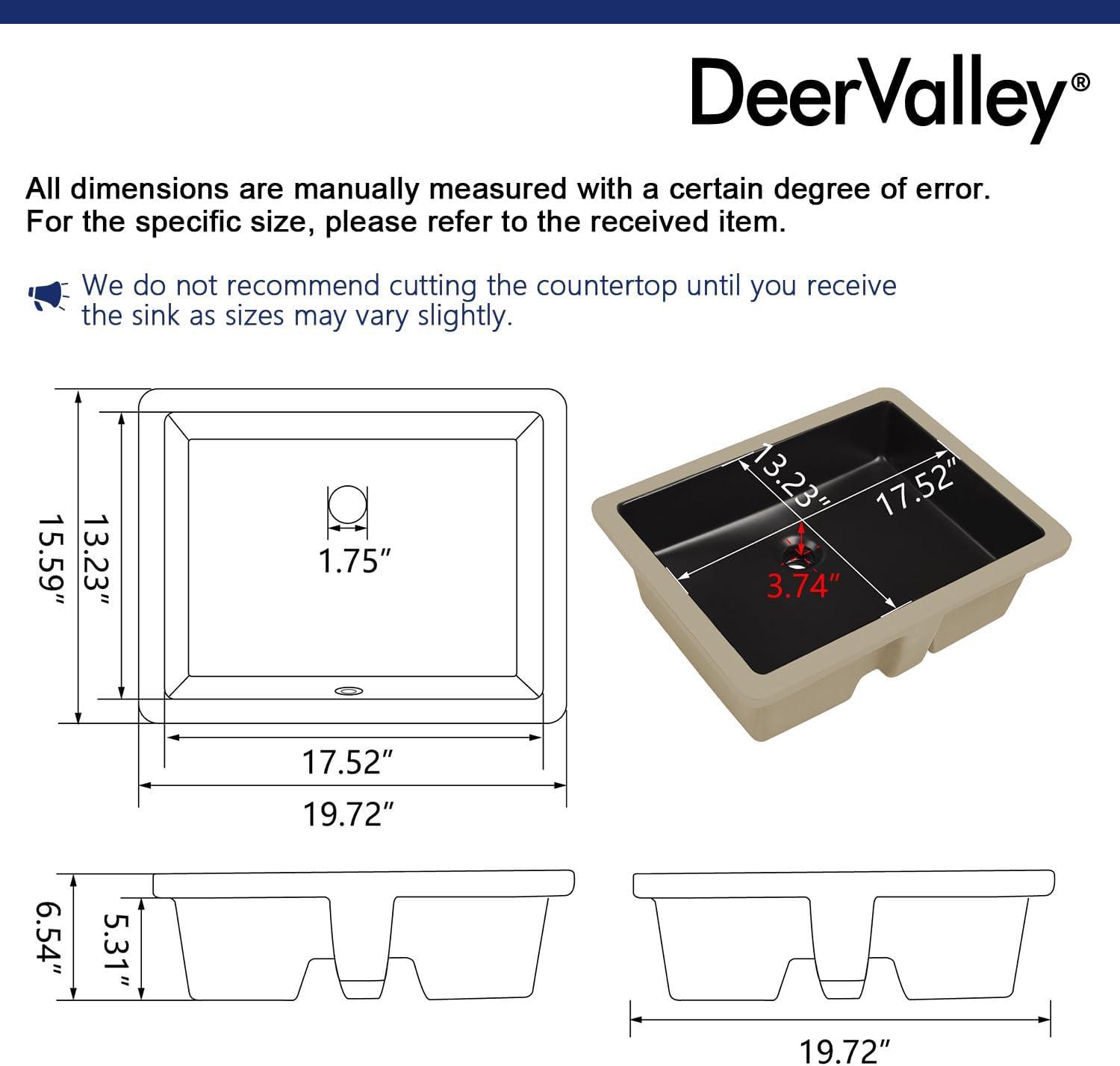 DeerValley Ursa 20" X 15.6" Rectangular Vitreous China Undermount Bathroom Sink with Overflow