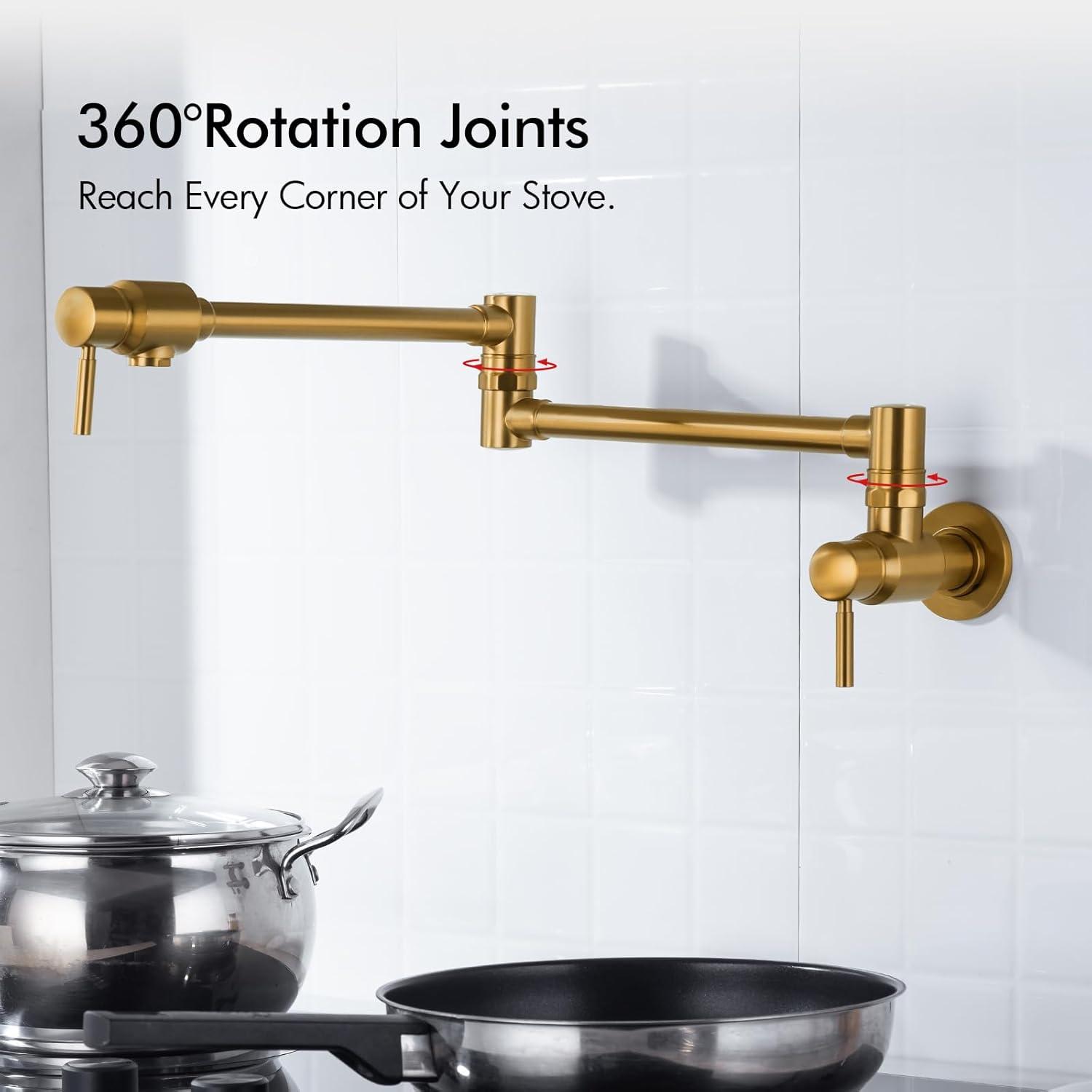 Kitchen Pot Filler Faucet Wall Mount,Brass Folding Stretchable with Swing Arm Single Hole Two Handles