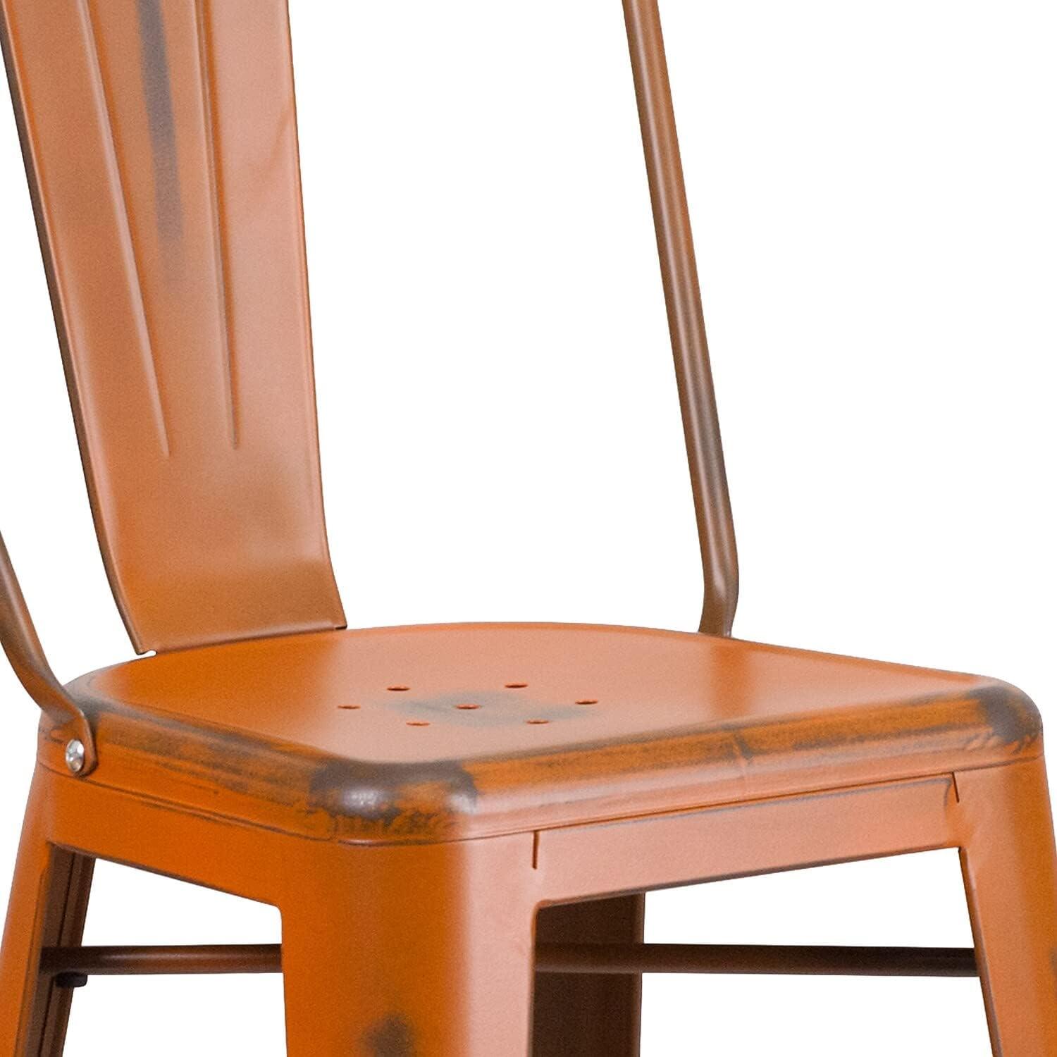 Flash Furniture Commercial Grade 30" High Distressed Orange Metal Indoor-Outdoor Barstool with Back