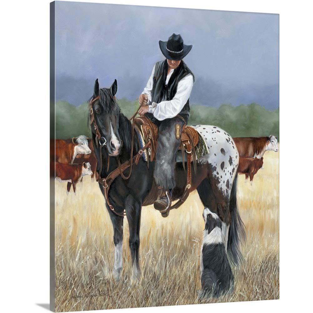 CANVAS ON DEMAND Staff Meeting Canvas Wall Art Print by Victoria Wilson Schultz, Contemporary, Home Decor, Horse, Cattle Artwork, 16"x20"