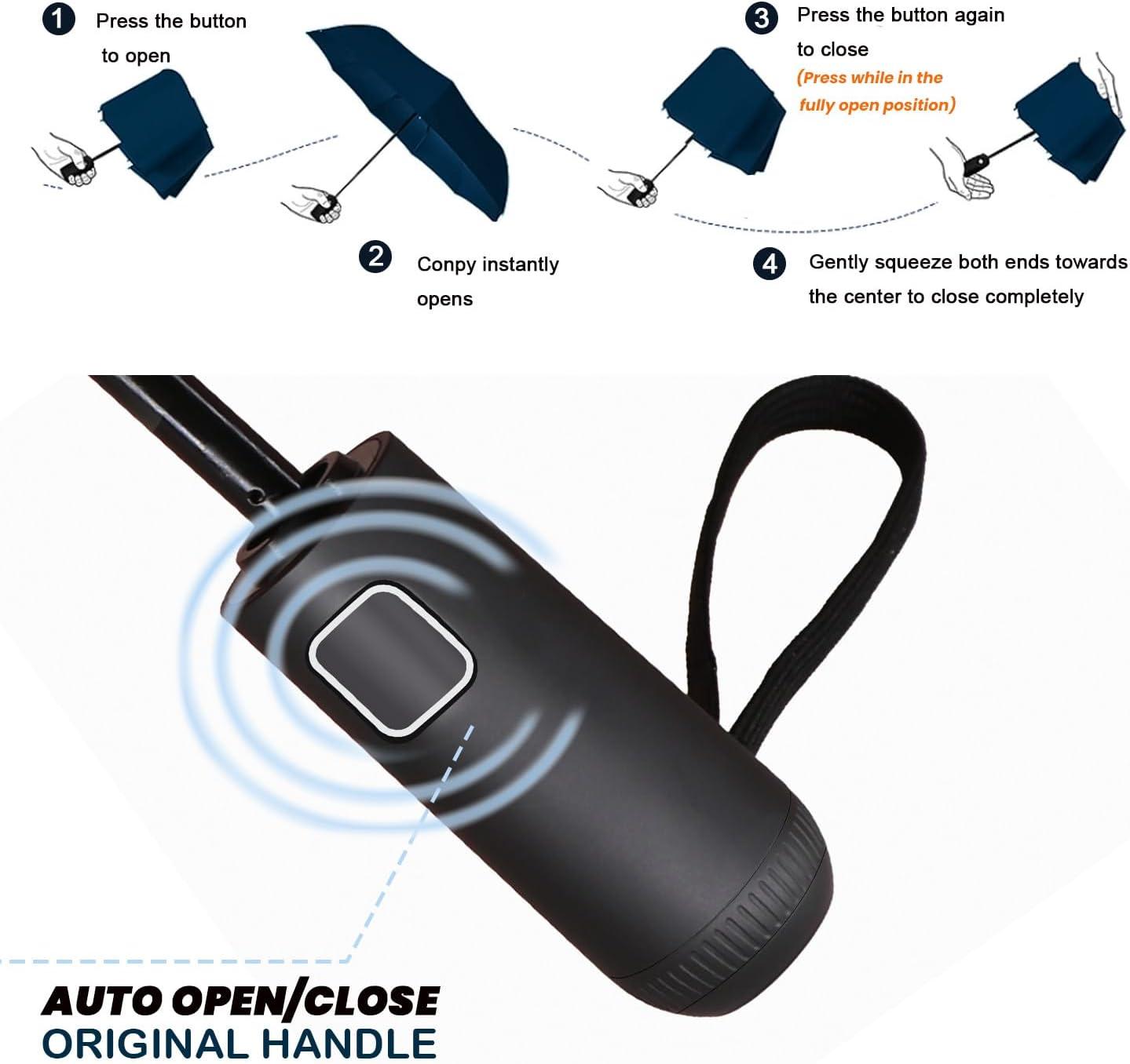 THINK STUDIO Paraguas de Viaje a Prueba de Viento, Paraguas Plegable de Mochila Portátil Compacto y Ligero con Cierre Automático