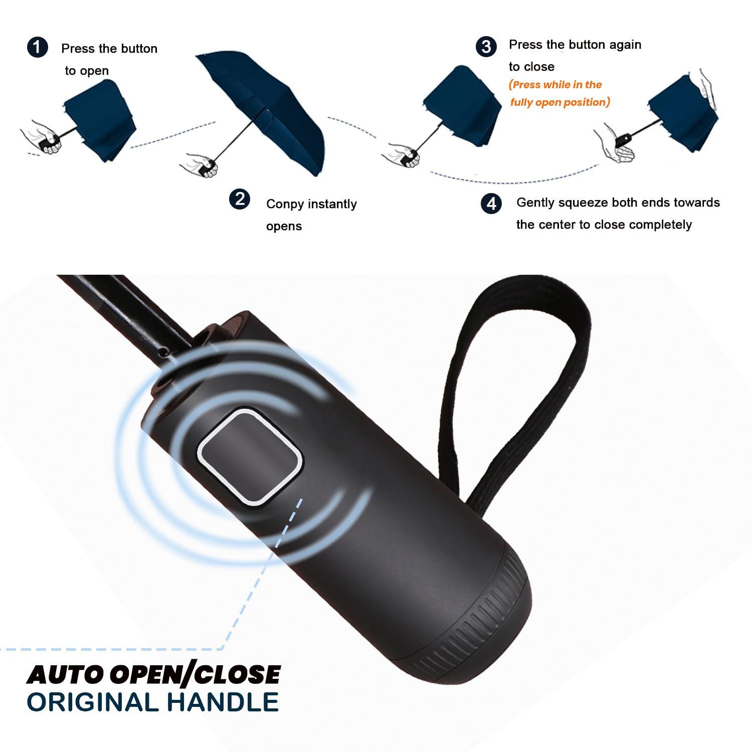 THINK STUDIO Paraguas de Viaje a Prueba de Viento, Paraguas Plegable de Mochila Portátil Compacto y Ligero con Cierre Automático