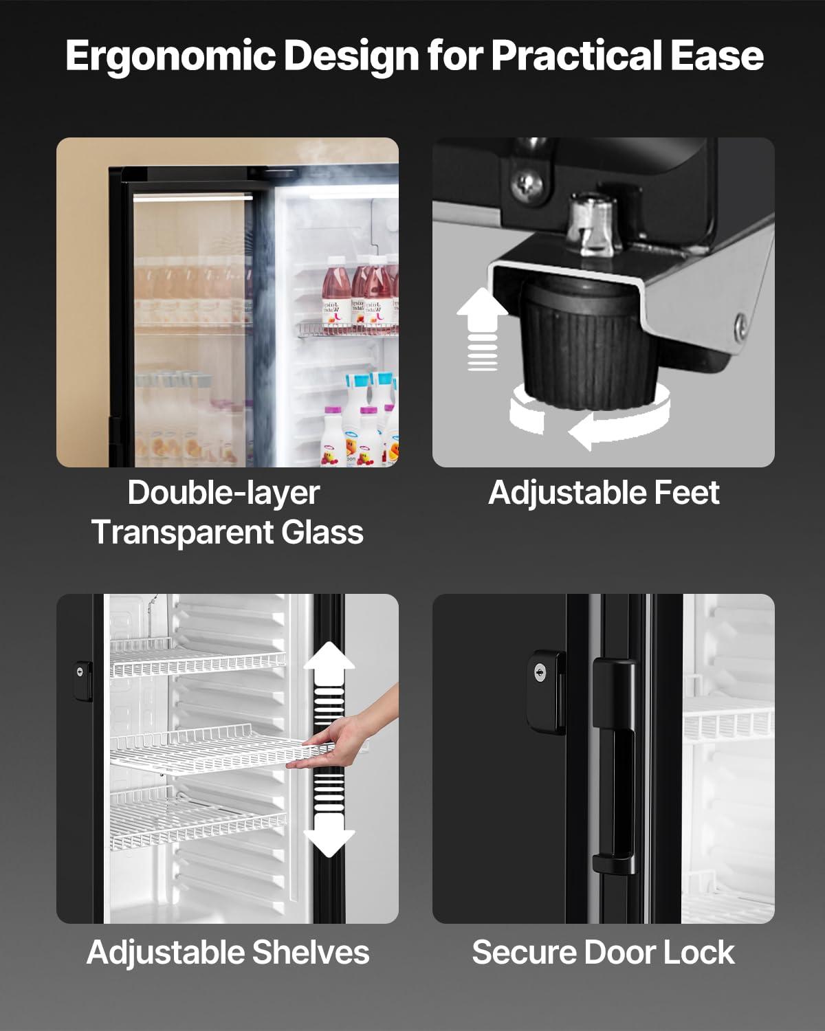 VEVOR Commercial Merchandiser Refrigerator, 5.7 CU.FT Glass Door Display Refrigerator Upright Fridge, Beverage Refrigerator Cooler Merchandiser with 3 Adjustable Shelves and Soft LED Light, Black