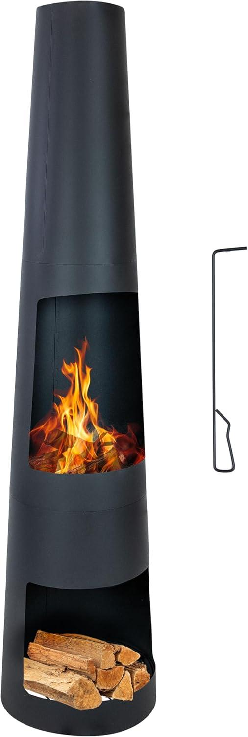 Sunnydaze Steel Chiminea with Built-In Log Holder - Black - 59" H