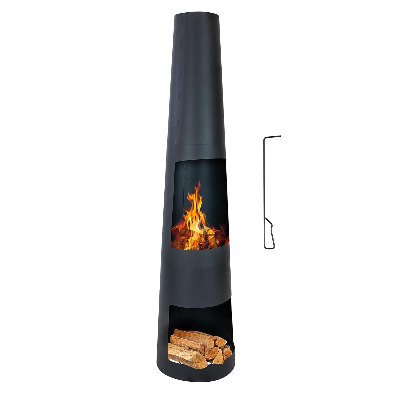 17 Stories 59" Black Finish Steel Outdoor Chiminea Fire Pit with Built-In Log Holder