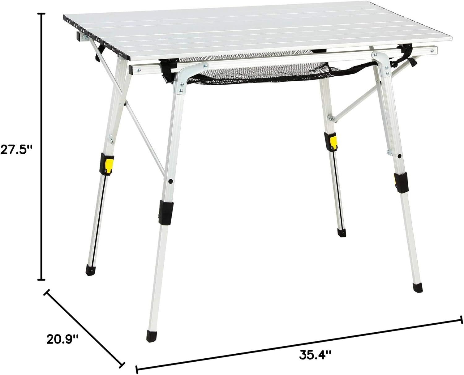 PORTAL Outdoor Folding Portable Picnic Camping Table with Adjustable Height Aluminum Roll Up Table Top Mesh Layer, Silver