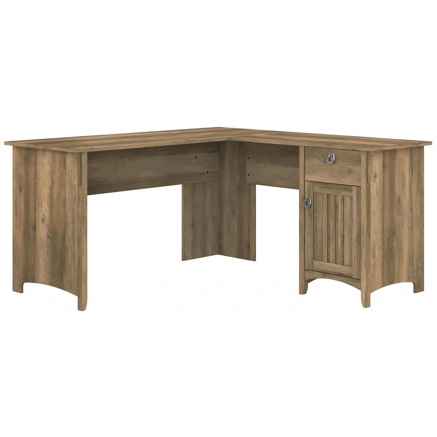 Bush Furniture Salinas 60" L Shaped Desk with Storage, Reclaimed Pine