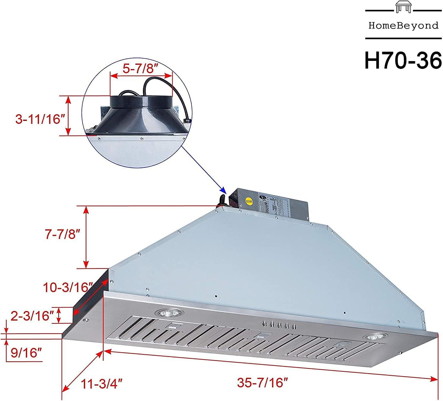 36" 600 CFM Ducted Insert Range Hood With Hood Push Button Controls,LED Lights and Permanent Filter