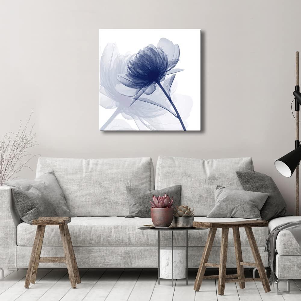 Blue Floral Abstract Canvas Wall Art 24x24