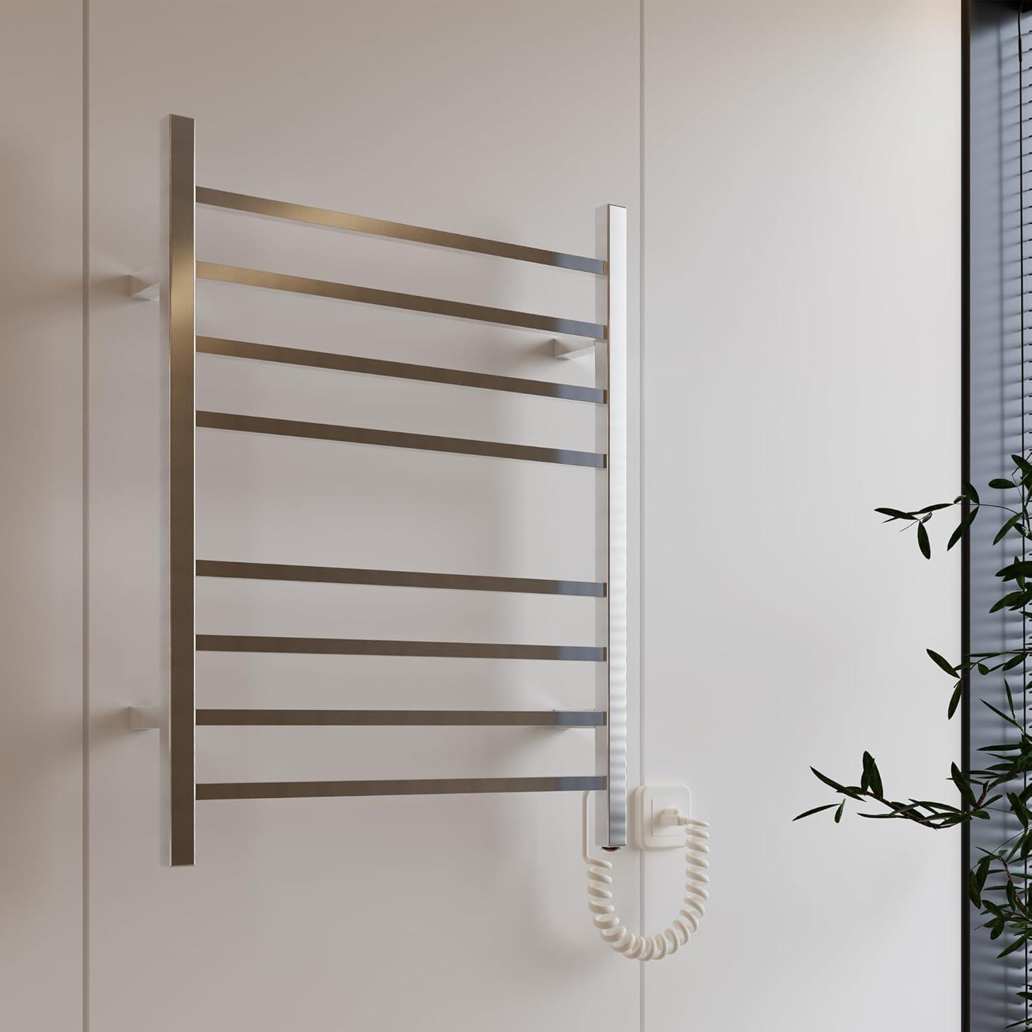 HEATGENE Towel Warmer, Heated Towel Warmer Rack, Wall-Mounted Hardwired/Plug-in Electric Towel Warmers for Bathroom, Hot Towel Rails - Brushed
