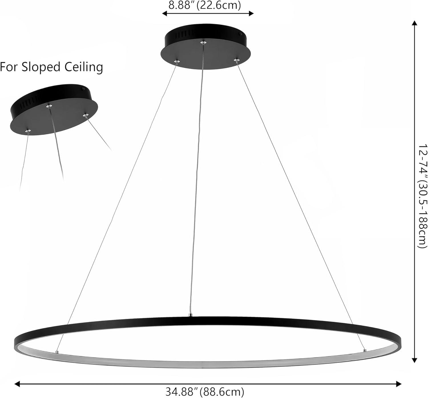 Circulo 35" Metal Round Modern Contemporary LED Integrated Pendant, Black