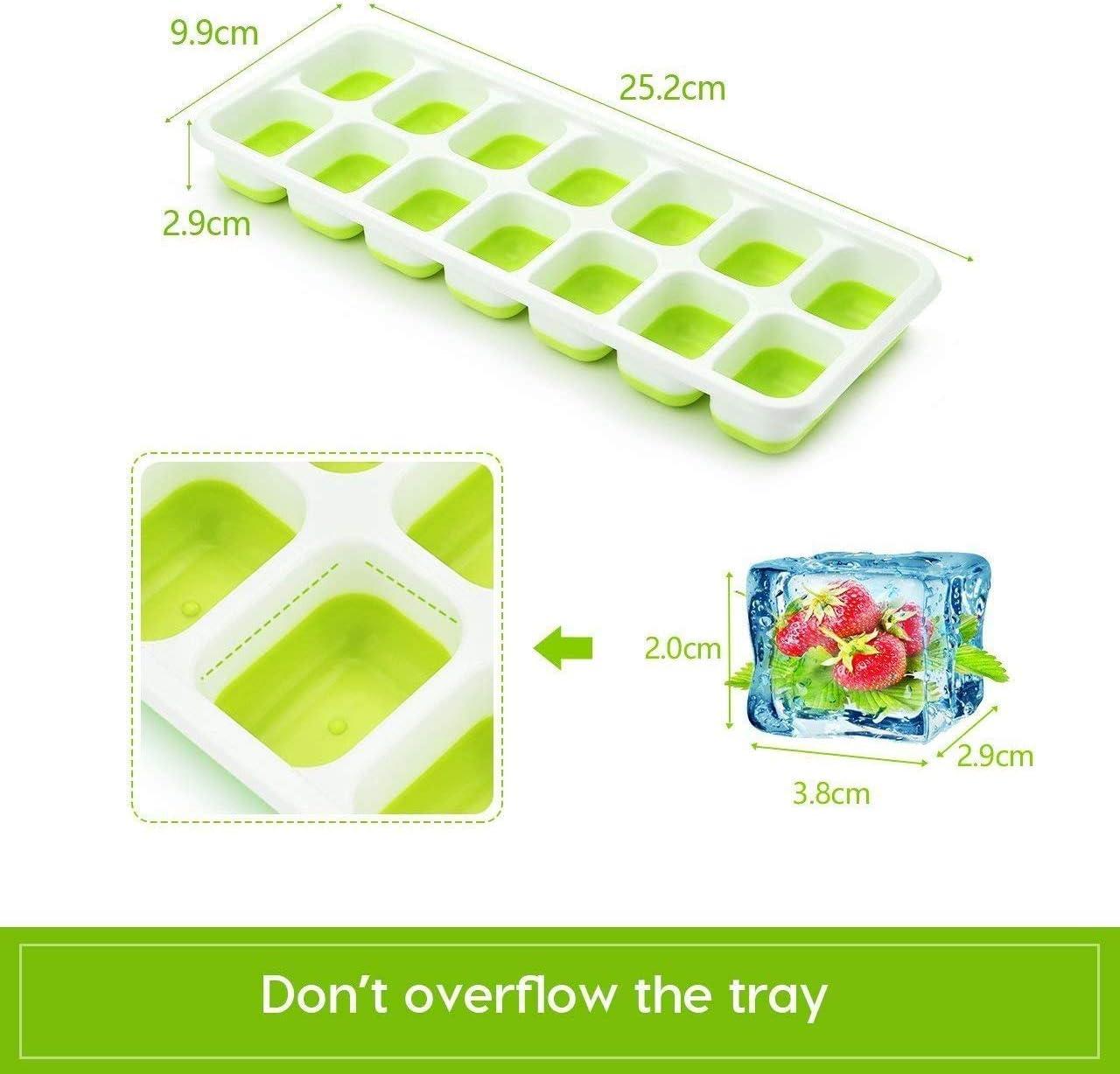 SDJMa Ice Cube Trays 4 Pack, Easy-Release Silicone Bottom 14-Ice Cube Maker with Spill-Resistant Removable Lid, BPA Free, for Cocktail, Freezer, Stackable Ice Trays with Covers