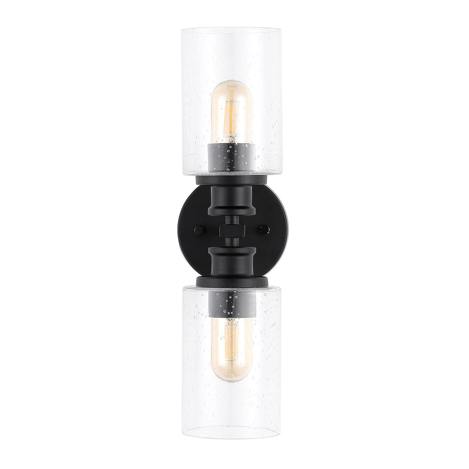 JONATHAN Y Jules Edison 16.5" Cylinder 2-Light Iron/Seeded Glass Farmhouse Contemporary LED Wall Sconce, Black