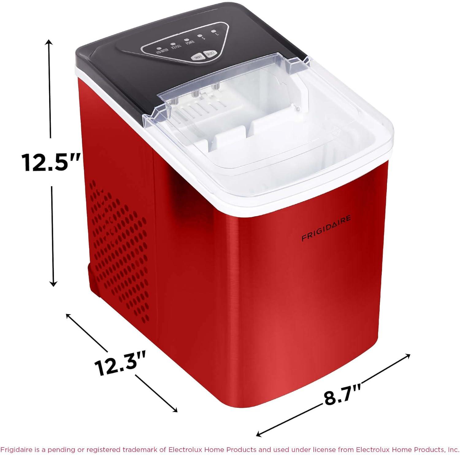 Frigidaire, 26 Lbs. Countertop Ice Maker, Bullet Shaped Ice, Red Stainless Steel