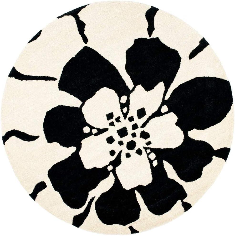 SAFAVIEH Soho Kelly Floral Wool Area Rug, Black/White, 6' x 6' Square