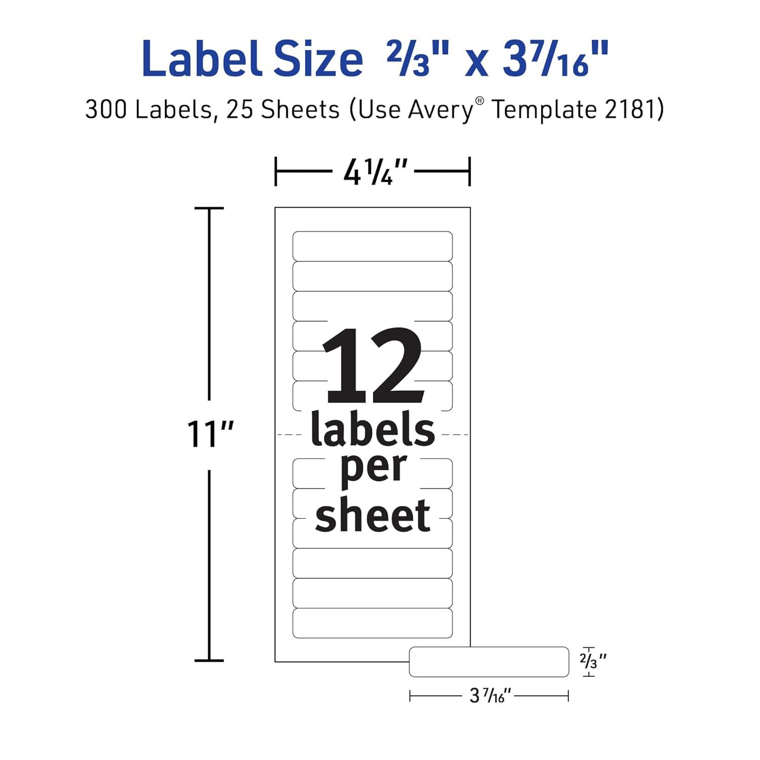 Avery Mini-Sheets File Folder Labels, 2/3" x 3-7/16", 300ct (2181)