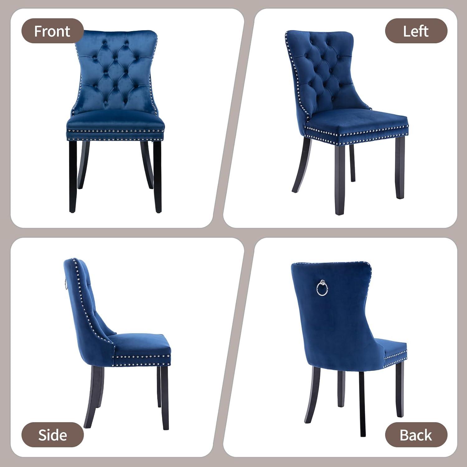 Rhomtree Glam Wood Solid Print Dining Side Chairs, Blue (Set of 6)