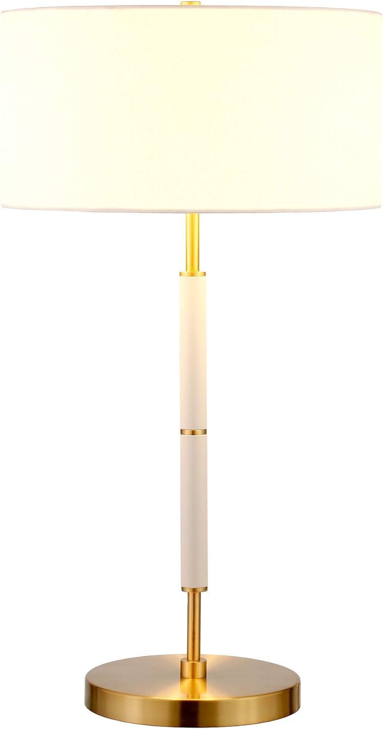 Matte White and Brass 25" 2-Light Table Lamp with Linen Shade