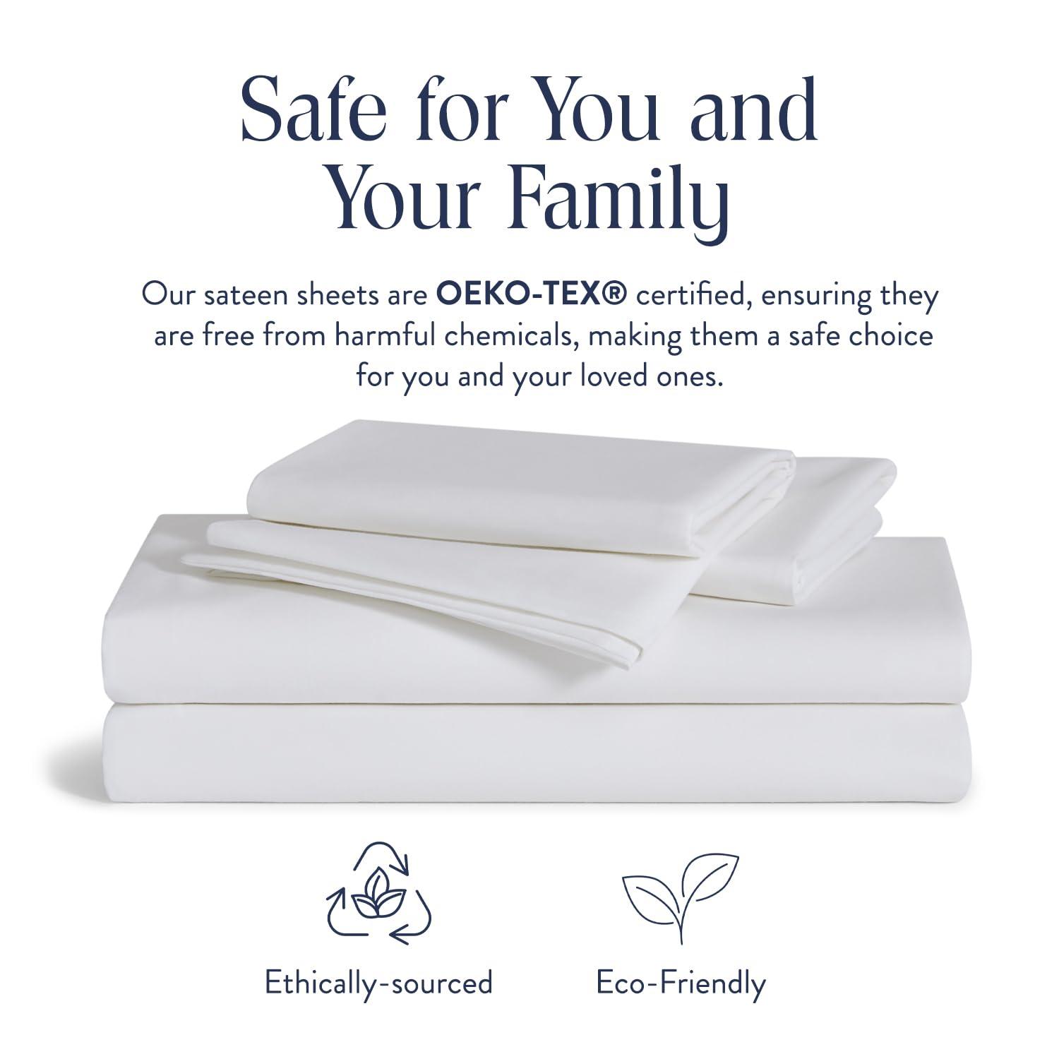Brooklinen Luxury Sateen 4 Piece King Size Sheets Set in White - 100% Cotton Sateen Sheets - 1 Fitted Sheet, 1 Flat Sheet, 2 Pillowcases