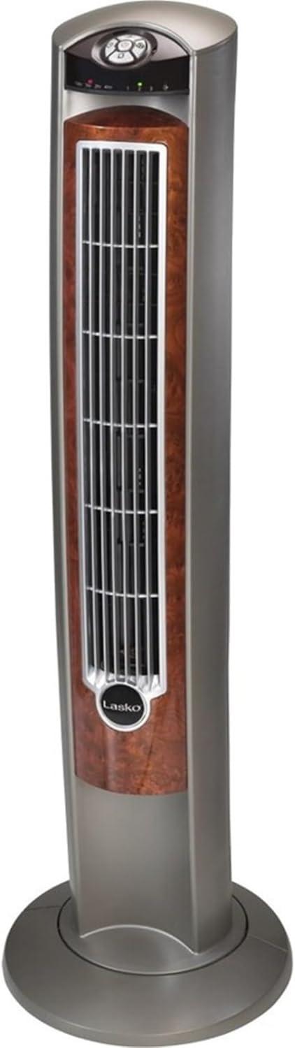 Lasko 42" Wind Curve Tower Fan with Nighttime Setting, Timer and Remote, Gray/Brown, T42954, New