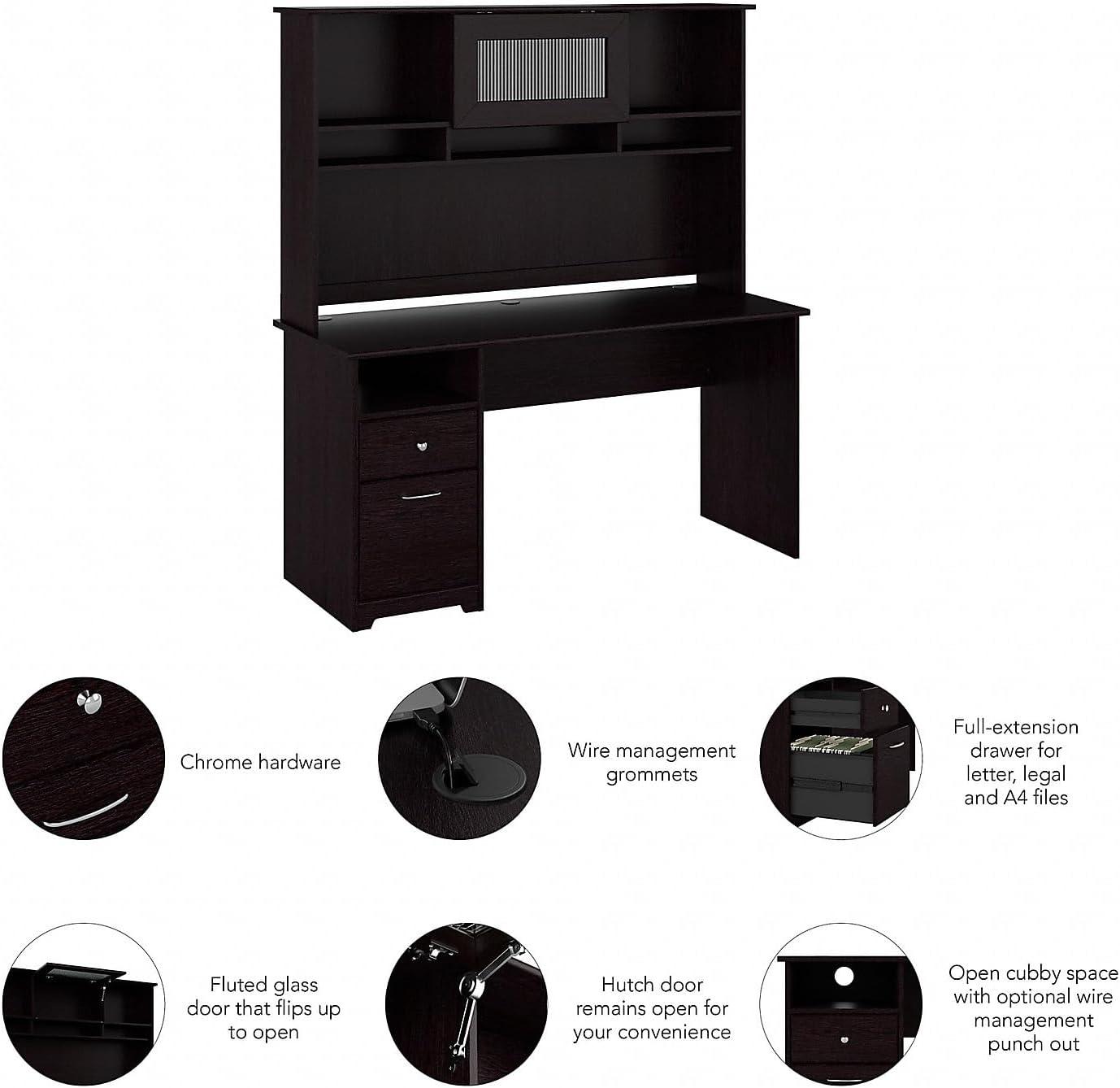 Bush Furniture Cabot 60" Computer Desk and Hutch, Espresso Oak