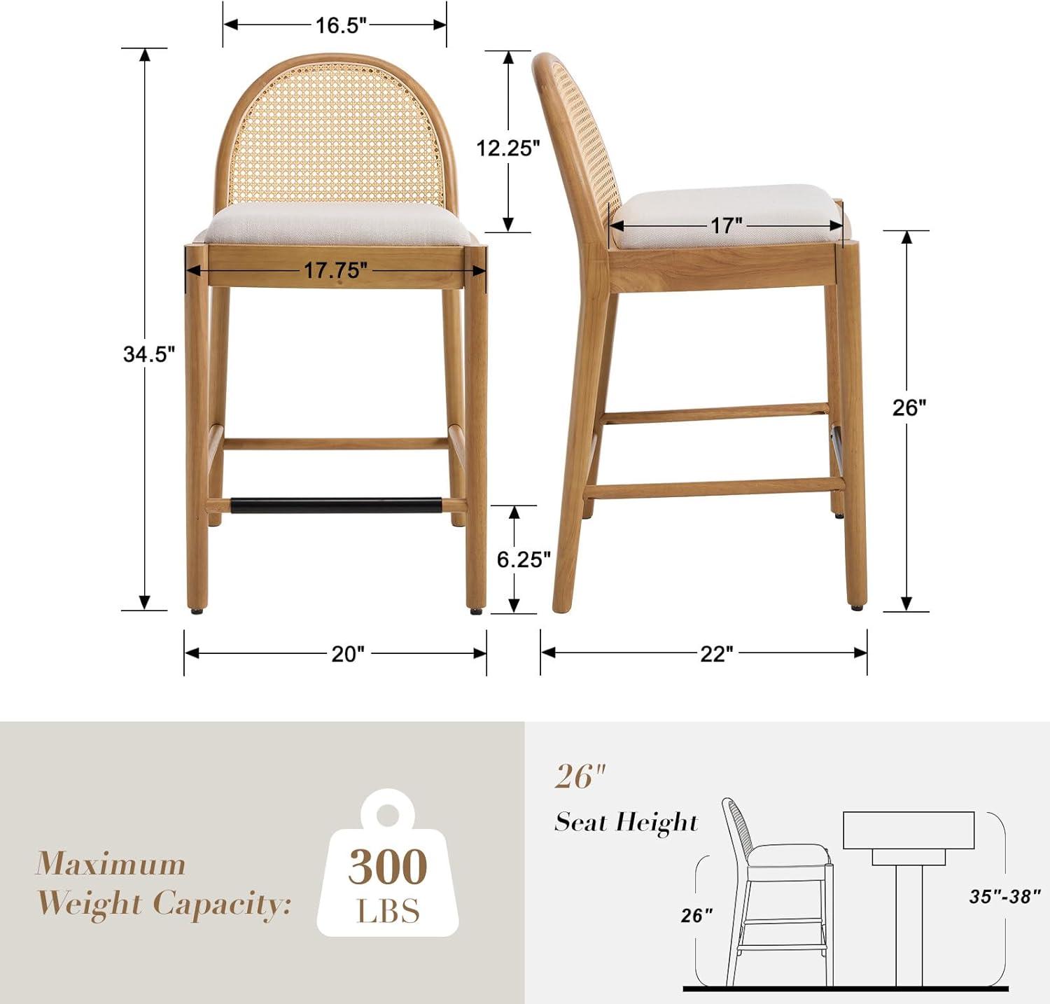 Bayou Breeze Emington Modern Stools with Rattan Backrests and Wood Frame (Set of 2)