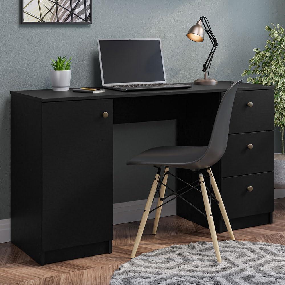 Modern 53 inch Computer Writing Desk with Drawers and Door, Executive Desk, Wood PC Table