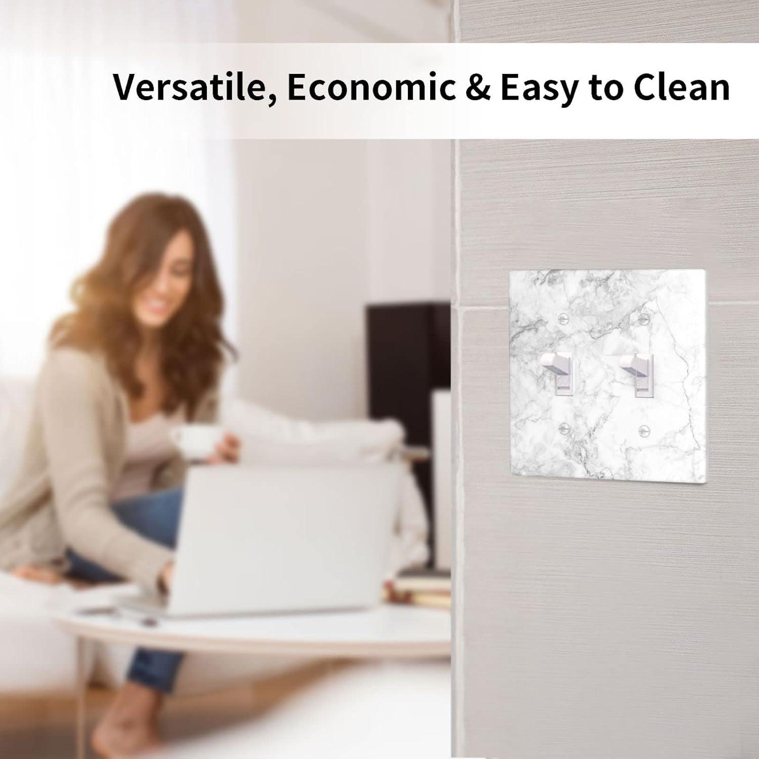 Graphics Wallplates - White Grey Marble Background Print - Double Toggle Wall Plate Cover