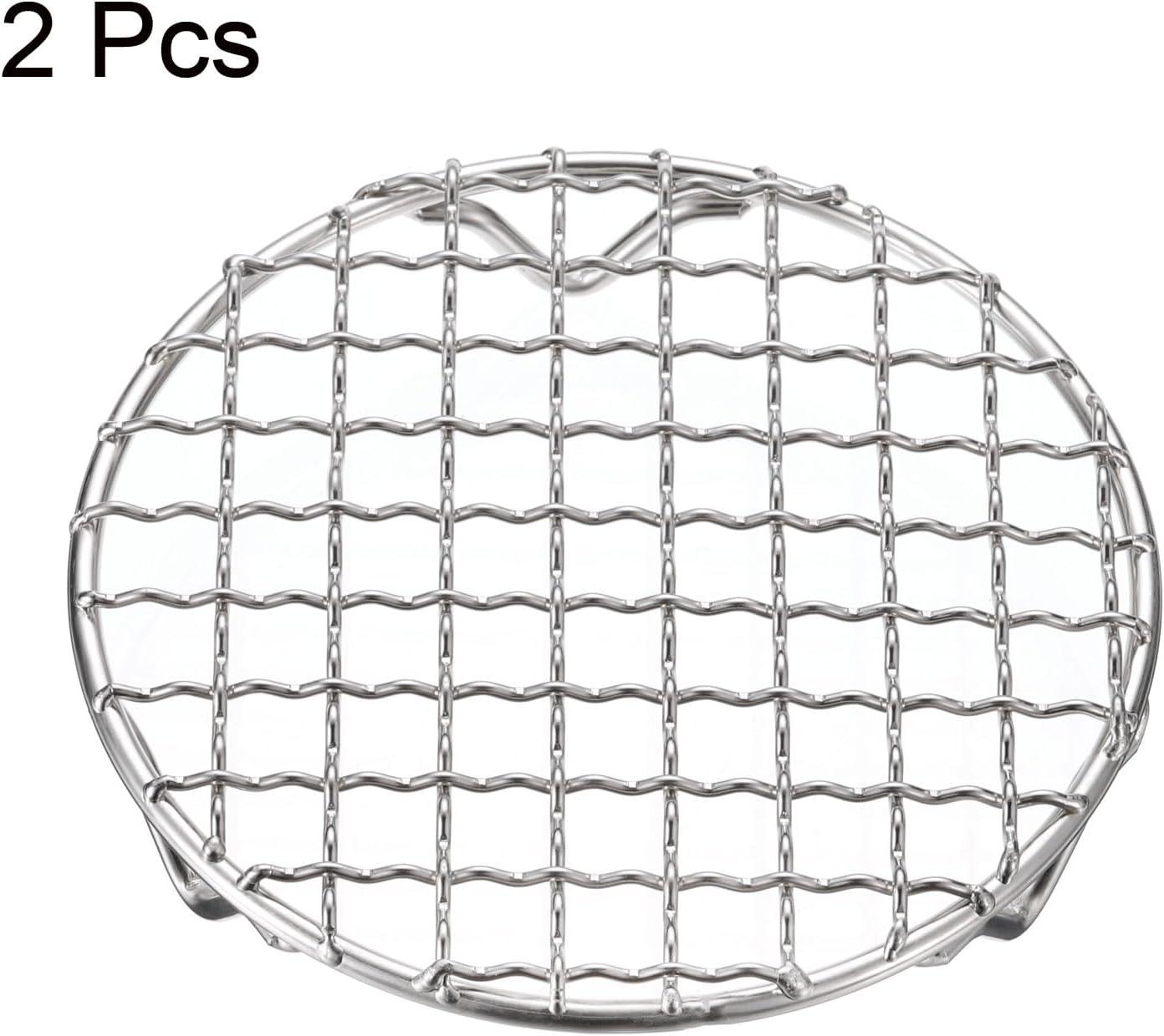 HARFINGTON 2pcs Round Cooking Rack 5-inch 201 Stainless Steel Cross Wire Barbecue Grill Net with 20mm Legs for Cooking Baking Steaming BBQ