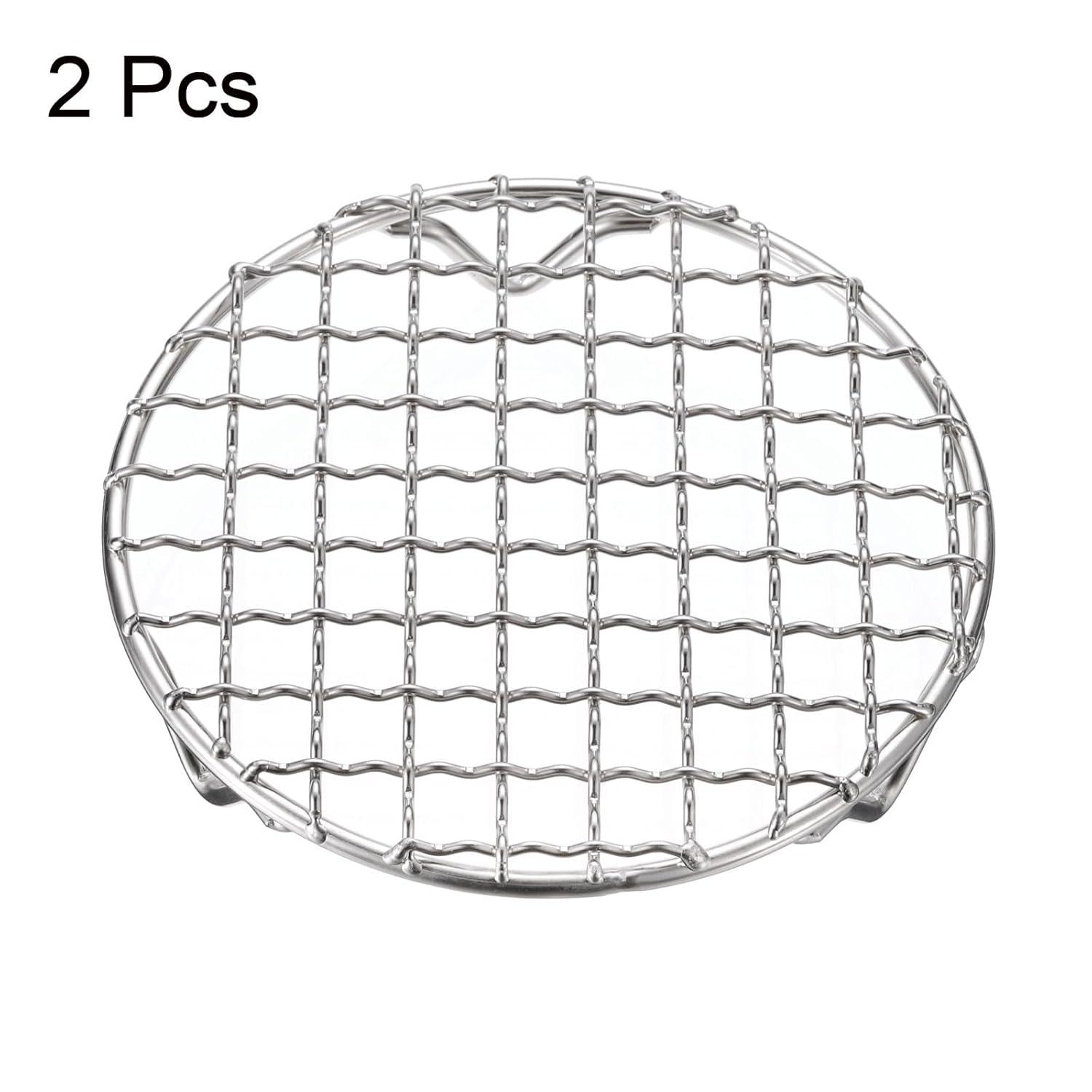 HARFINGTON 2pcs Round Cooking Rack 5-inch 201 Stainless Steel Cross Wire Barbecue Grill Net with 20mm Legs for Cooking Baking Steaming BBQ
