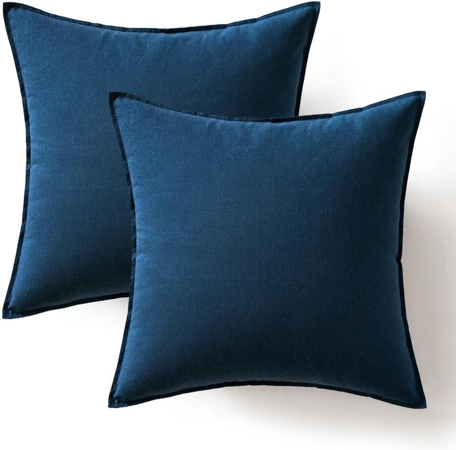 MIULEE Pack of 2 Decorative Linen Pillow Covers 20x20 Inch Navy Blue Farmhouse Soild Neutral Throw Pillow Covers Soft Accent Decorative Pillowcases Home Decors for Couch Sofa Bed Living Room