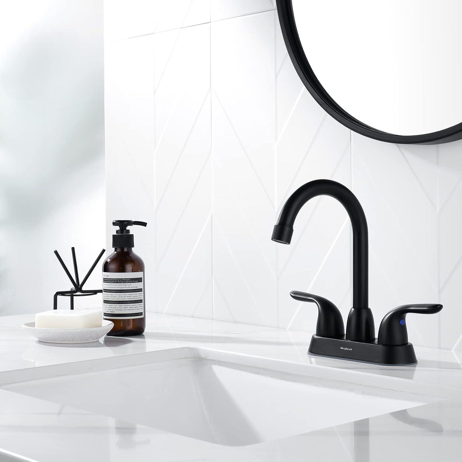 Matte Black Stainless Steel Mid Arc Bathroom Faucet with Lever Handle