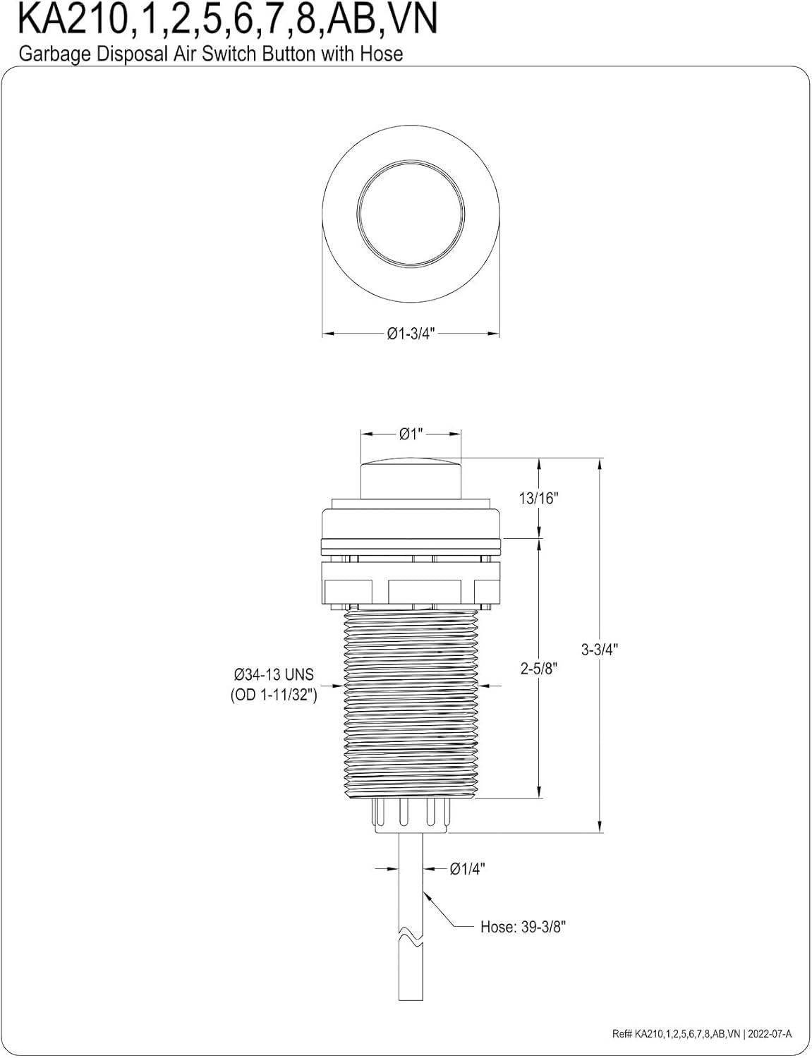 Kingston Brass Trimscape Garbage Disposal Air Switch Button