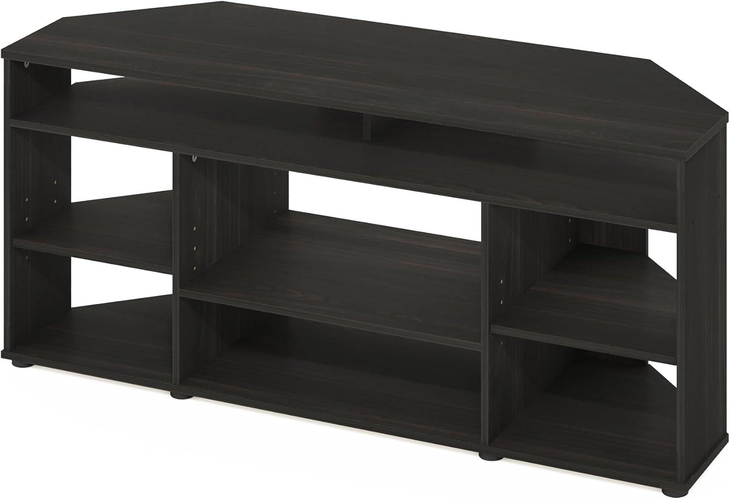 Espresso Composite Wood Corner TV Stand with Multiple Shelves